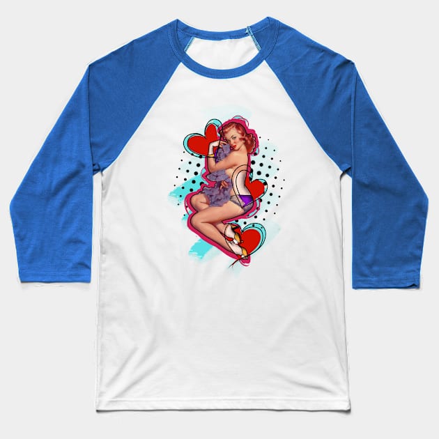 Pin up heart Baseball T-Shirt by Jahaziel Sandoval